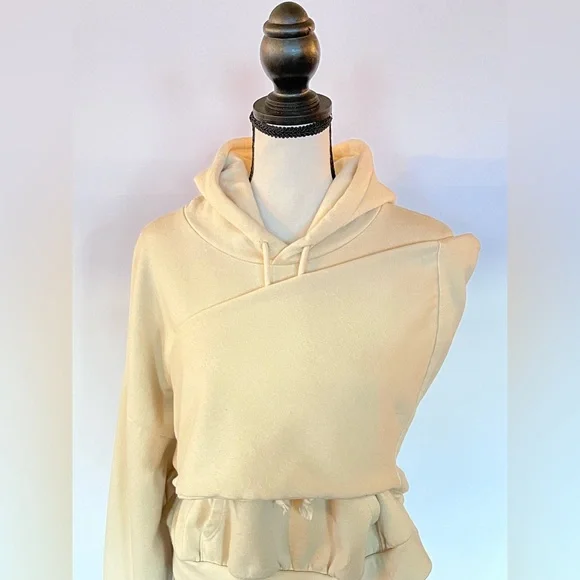 Cream Cropped Dolman Hoodie - Picture 3 of 11